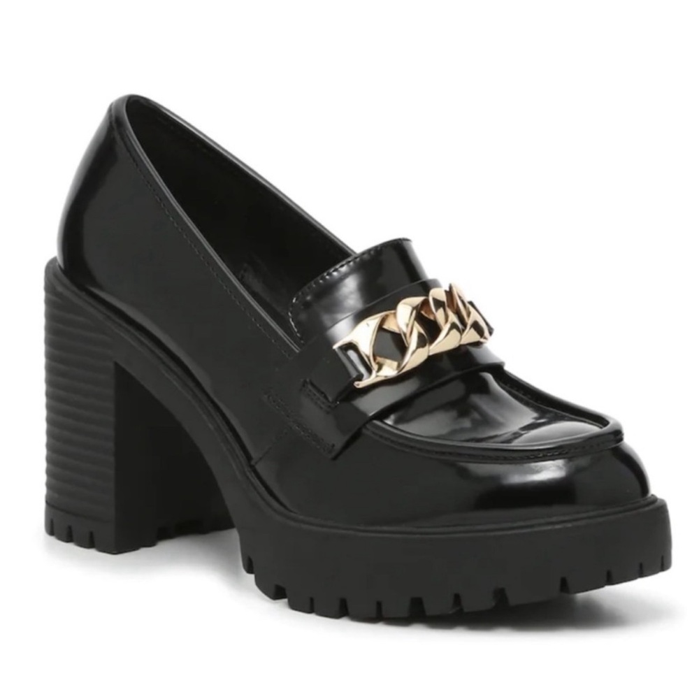 Steve Madden Nakos Pump Black Patent Leather Platform Loafers
